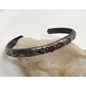 Harley-Davidson Sterling Silver 925 Cuff 10K Gold Logo 19.5g VTG Biker Bracelet
